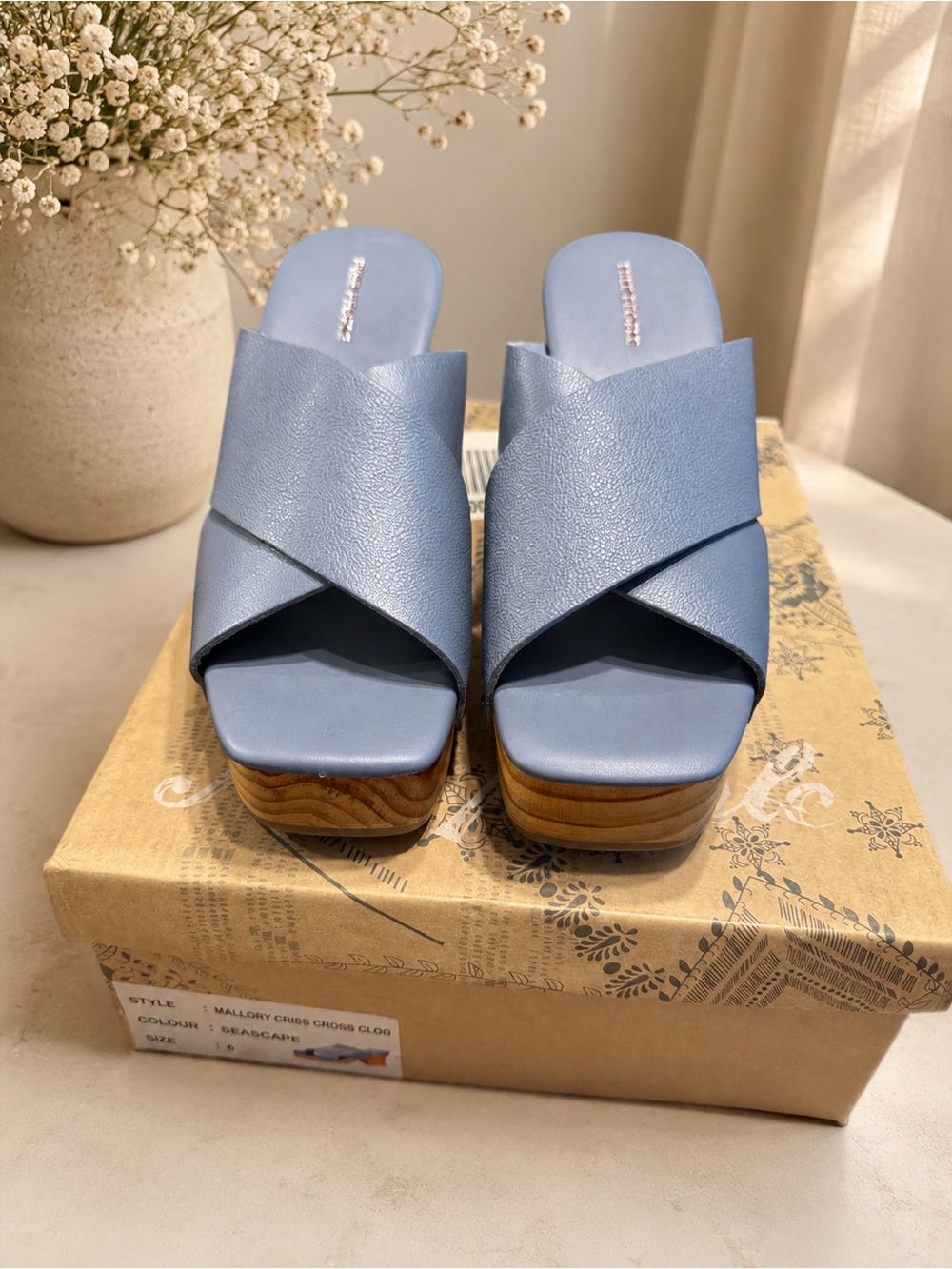Free People Seascape Blue Crisscross Platform Mules